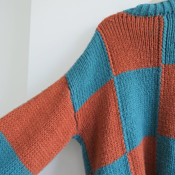 DRESSED IN LALA Rue Oversized Checkered Knit Sweater in Rust Blue - Size S/M - Picture 12 of 13